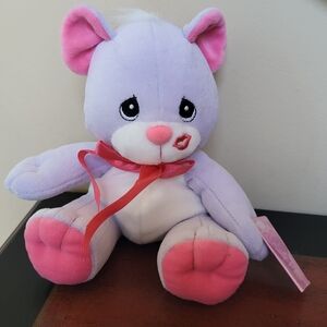 Precious Moments Tender Tails 1999 Lavender & Pink Bear Lips Kiss Stuffed Animal